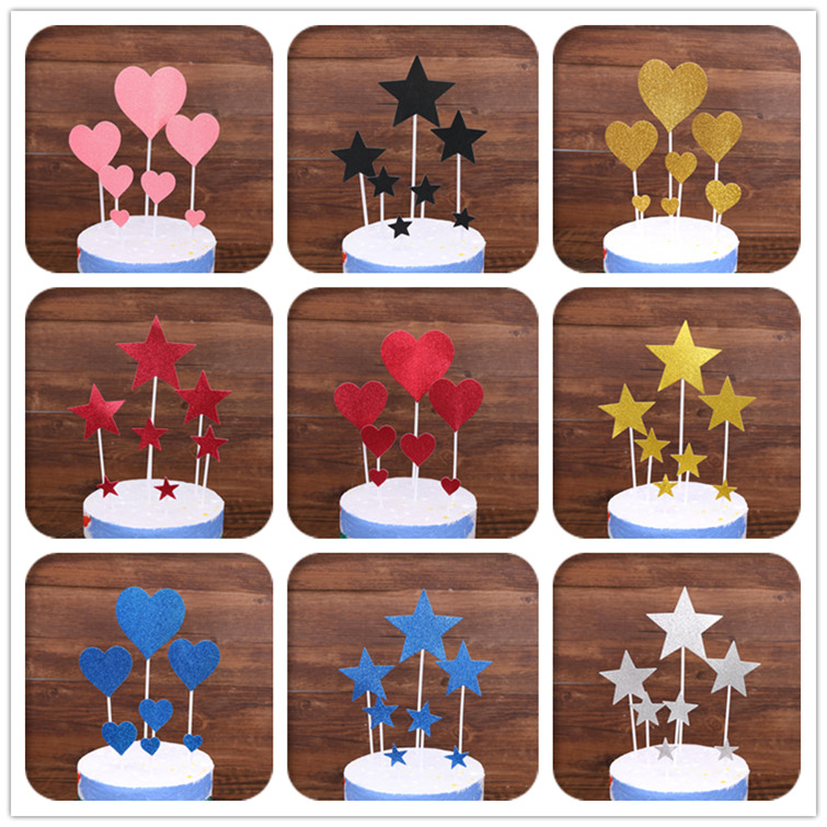 Baking cake decoration plug-in glitter love star paper plug-in five-star happy birthday cake decoration plug-in