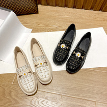 Inlen Wind Small Leather Shoes Women White Small Scent Wind Small Chicks Shoes Flat Bottom 100 Hitch Foe Shoes Big Code Women Shoes 41 1 43