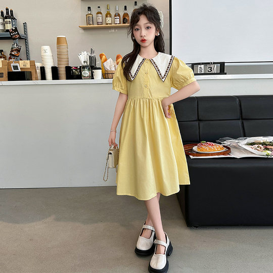 Girls Dress Summer 2024 New Fashionable Big Children's Summer Cotton Skirt Children's College Style Pure Cotton Long Skirt