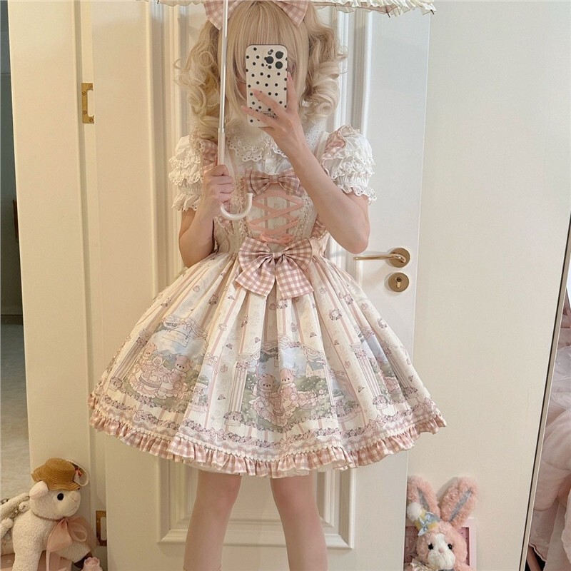 Cream Doll Lolit Bear Picnic Lolita Jsk Cute Two-Way Wear Lolita Original Genuine Sweet and Adorable Cream Doll Lolit Bear Picnic Lolita Jsk Cute Two-Way Wear Lolita Original Genuine Sweet and Adorable