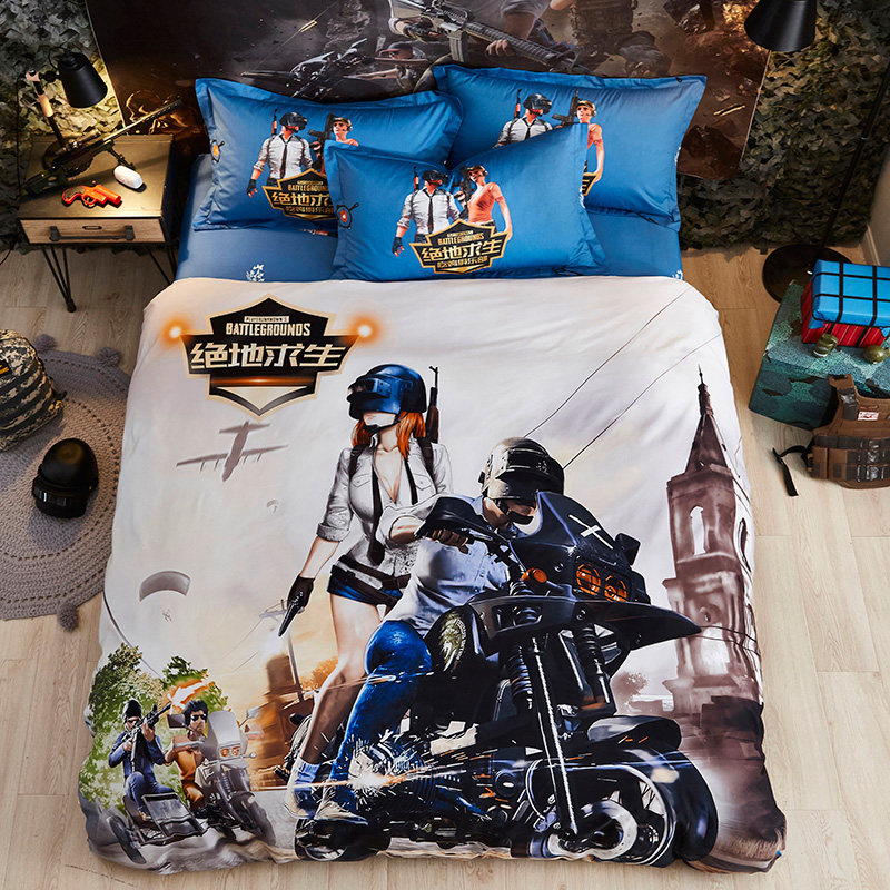 Eat Chicken Four Pieces Style Beds Group All-cotton Children Bed Linen Three Sets Pure Cotton Boys Peace Elite Big Edition Bedding