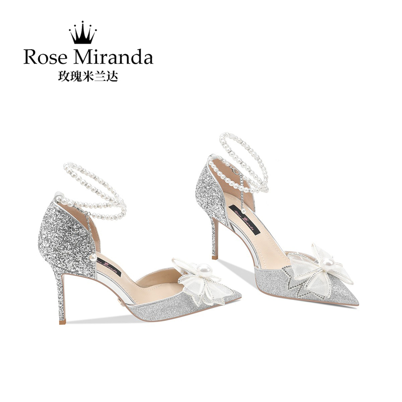 Rose Miranda High Heels Silver French Floral Ankle Strap Stiletto Pointed Toe Sandals Rose Miranda High Heels Silver French Floral Ankle Strap Stiletto Pointed Toe Sandals