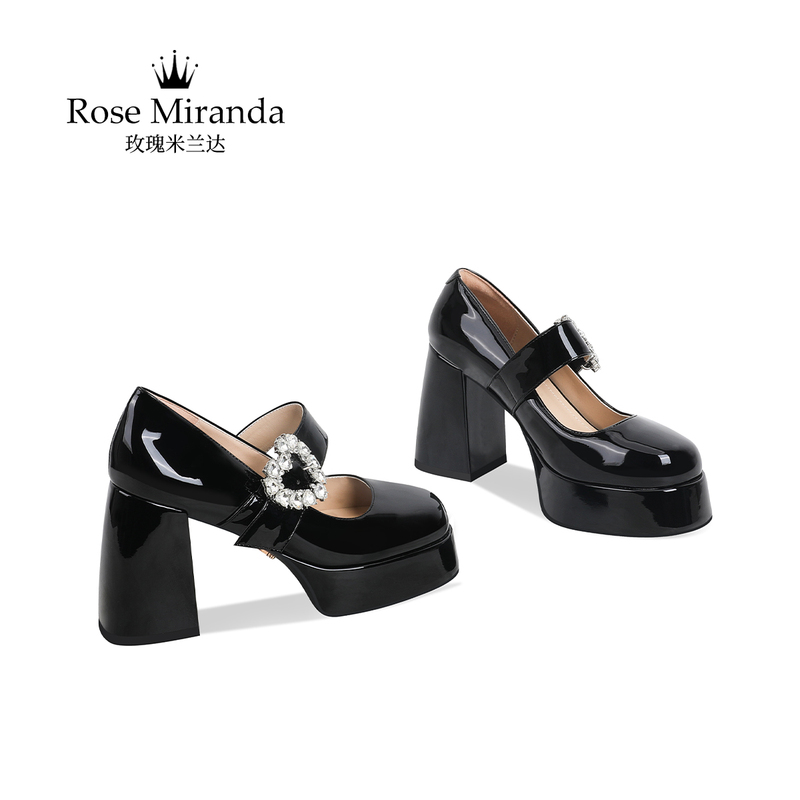Rose Miranda High Heels, Fashionable British Style Rhinestone Waterproof Platform Thick Heel Platform Shoes Rose Miranda High Heels, Fashionable British Style Rhinestone Waterproof Platform Thick Heel Platform Shoes