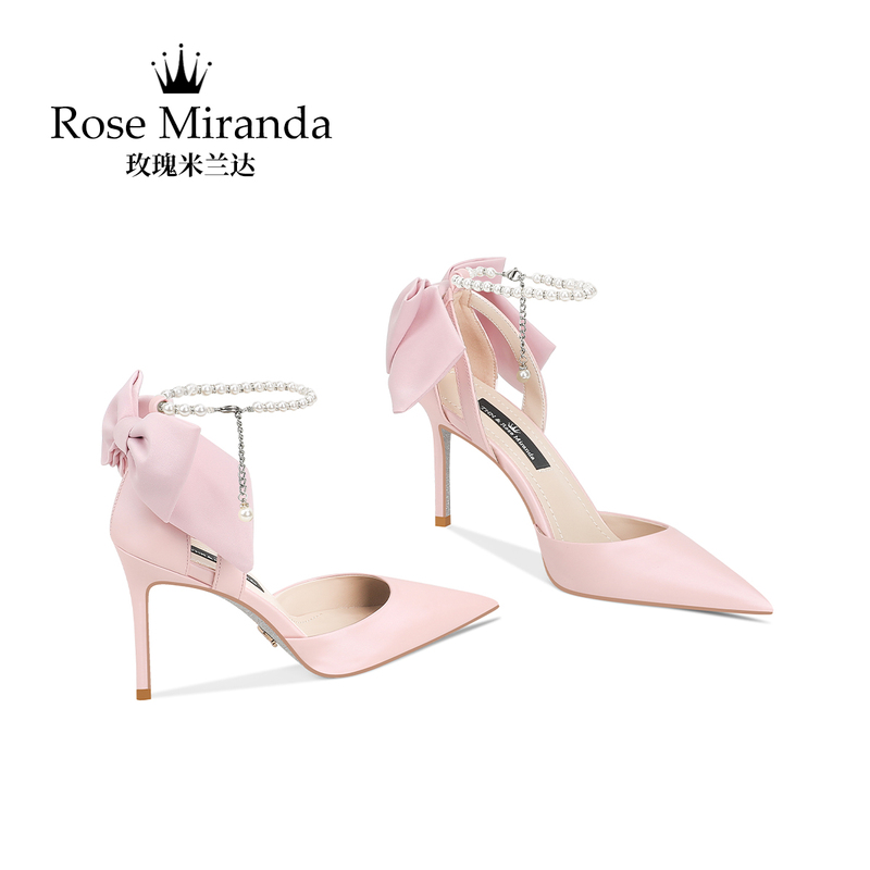 Rose Miranda [Silver Sole] High Heels Light Pink Bow Buckle Hollow Sandals