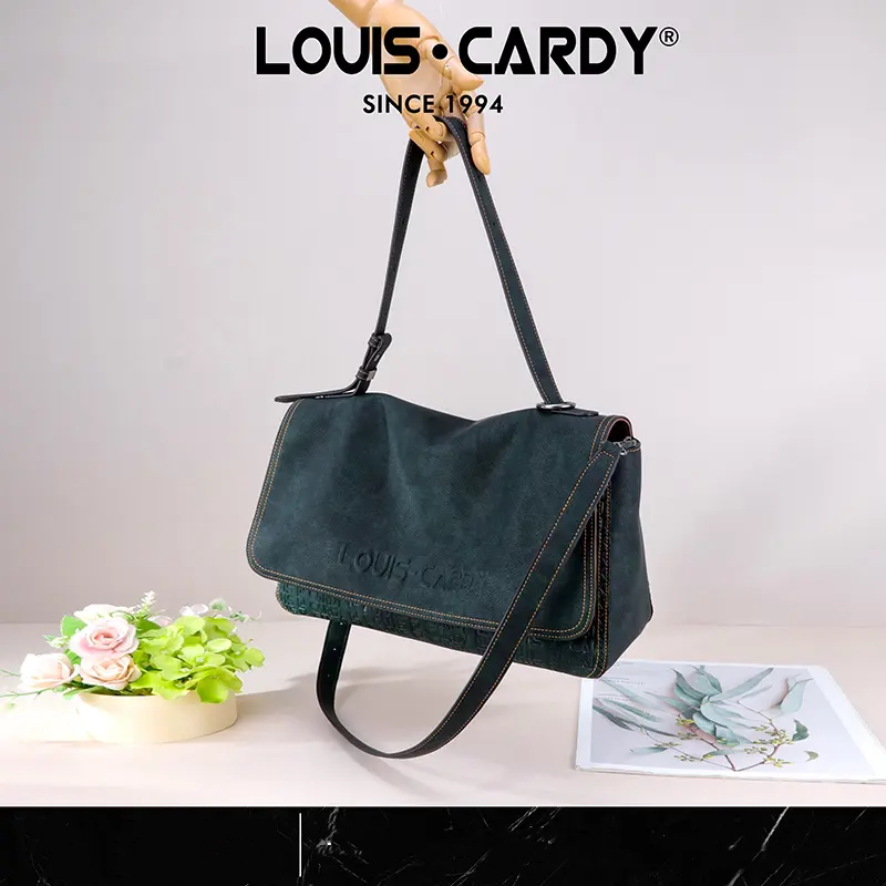 Louis Cardi Soft Leather Large-Capacity Casual Logo Embossed Handbag Shoulder Crossbody Bag