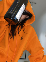 Meijia FUZZYKON original small LOGO embroidery pullover hooded sweater women loose plus velvet thickened black blue ORANGE