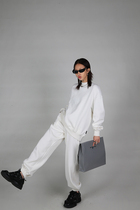 Meijia Fuzzykon Spring and Autumn high-quality casual sports minimalist plain round neck sweater suit black and white gray