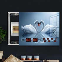Living room landscape landscape landscape distribution box collection box shielding decoration hanging Chinese painting with electronic calendar clock hydraulic belt meter
