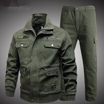 Cotton stretch overalls set mens autumn thick wear-resistant hot-sleeved long-sleeved welding welder labor insurance clothing camouflage uniforms