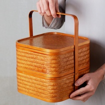 Handmade woven bamboo basket retro bamboo cuisine cuisine package bamboo basket Chinese collection box cake basket