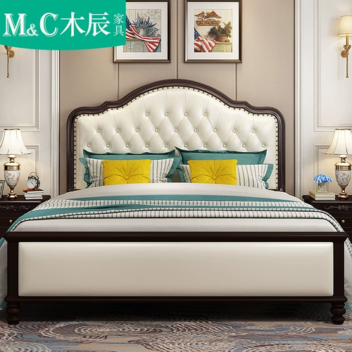 Американская кровать сплошной древесной кровать 1,8 -метровая двуспальная кровать легкая кровать роскошная кровать принцесса кровать европейская современная минималистская свадебная кровать