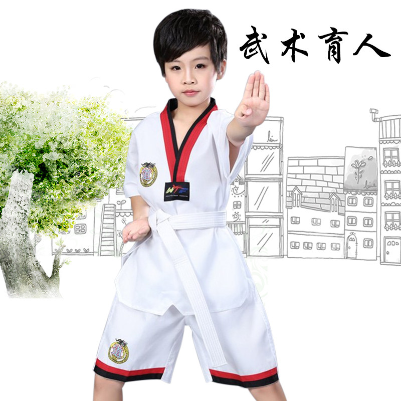 Taekwondo Children's male and female Spring Summer Tc blend pure cotton long sleeve short sleeve taekwondo training clothing