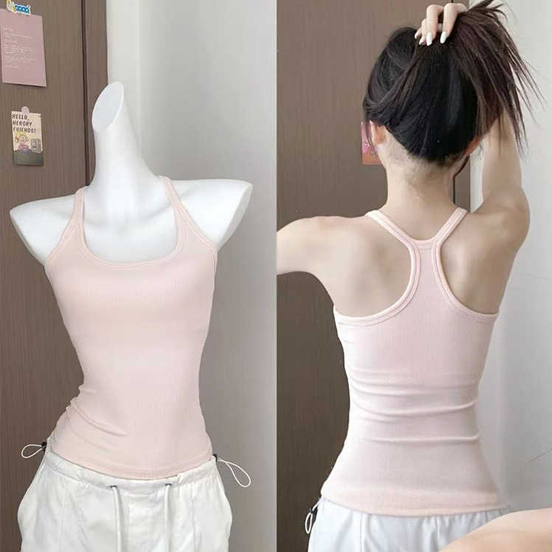 Pink Camisole with Chest Pads for Women, Suitable for Summer Outerwear, Beautiful Back Design, Racerback, Sports Yoga Halter Top Pink Camisole with Chest Pads for Women, Suitable for Summer Outerwear, Beautiful Back Design, Racerback, Sports Yoga Halter Top