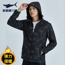 Soft Shell charge pants set mens Tide brand spring and autumn thin fishing clothes Outdoor Plus velvet padded waterproof soft shell pants