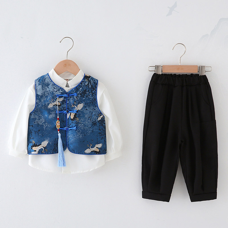 Chinese Style Children's Boys' Hanfu 2026 Spring Outfit Baby New Chinese-Style Vest Boy Tang Suit Ancient Style Three-Piece Set