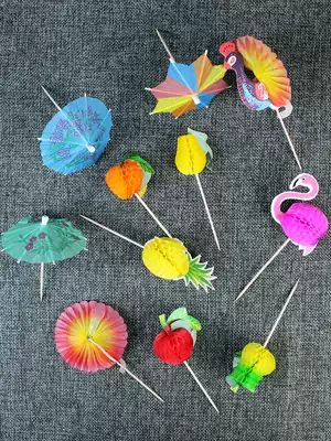 Sashimi set plate Decorative flower label small paper umbrella plate Decorative fruit label cold dish bamboo stick creative small umbrella shape fruit plate