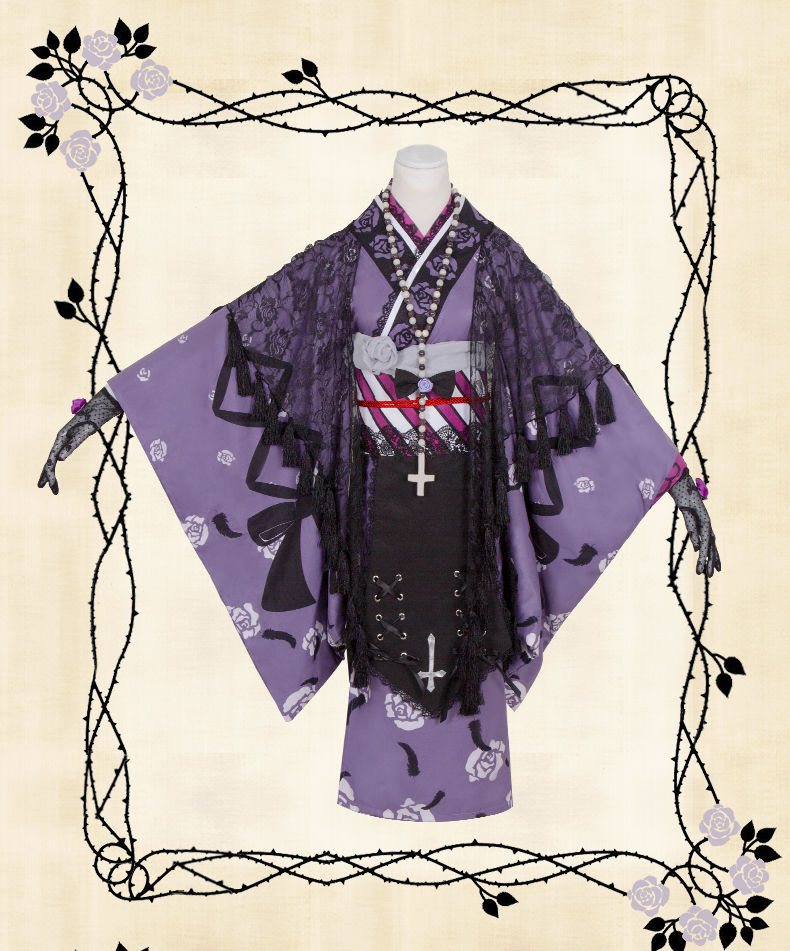 Rozen Maiden 15th Anniversary Suigintou Cosplay Costume Kimono Yukata Full Set