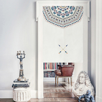 Ethnic wind door curtain fabric partition curtain rear kitchen door curtain free of punching half curtain custom restaurant curtain customization