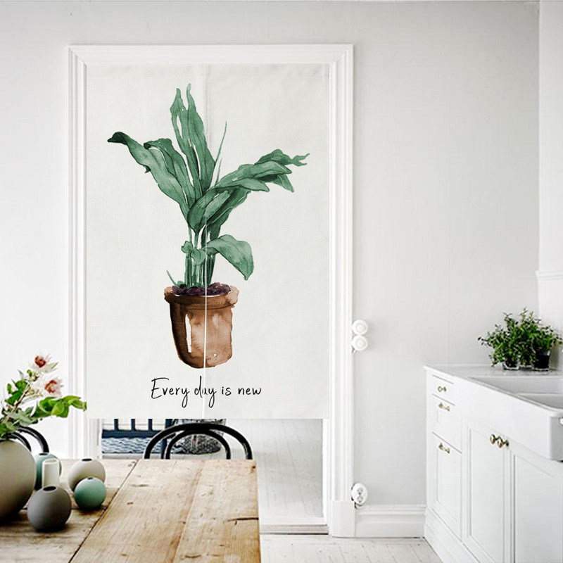 Nordic fabric door curtain partition curtain bedroom decoration half curtain kitchen bathroom toilet curtain free punching cloth curtain