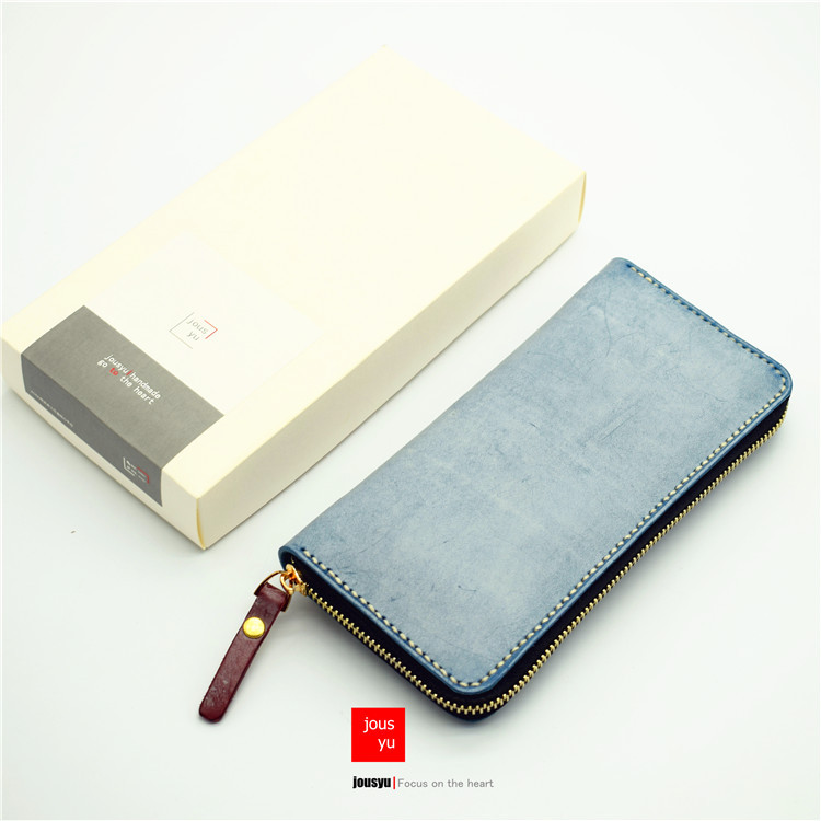 Jousyu Original Design Italian Waxed Vegetable-Tanned Leather Handmade Long Zipper Wallet Clutch Bag Simple Jousyu Original Design Italian Waxed Vegetable-Tanned Leather Handmade Long Zipper Wallet Clutch Bag Simple