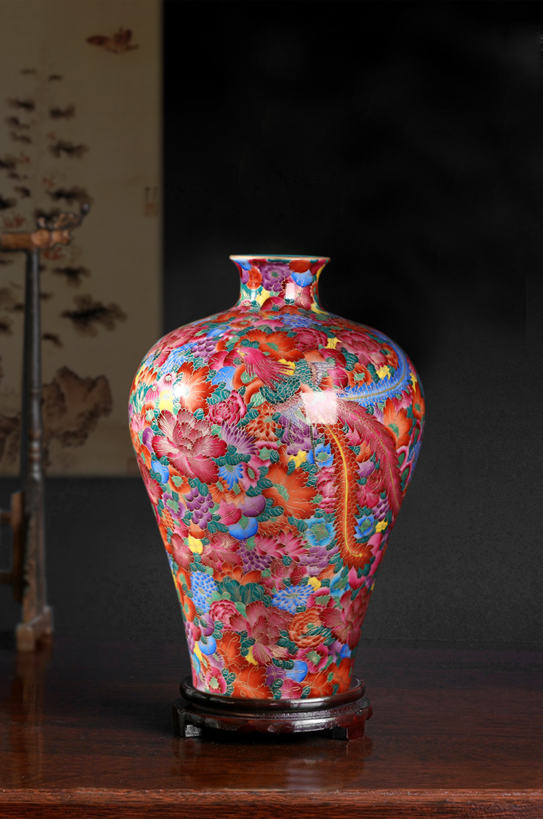 Jia lage jingdezhen ceramics imitation the qing qianlong wire inlay enamel see colour name plum bottle arranging flowers adornment Chinese penjing collection