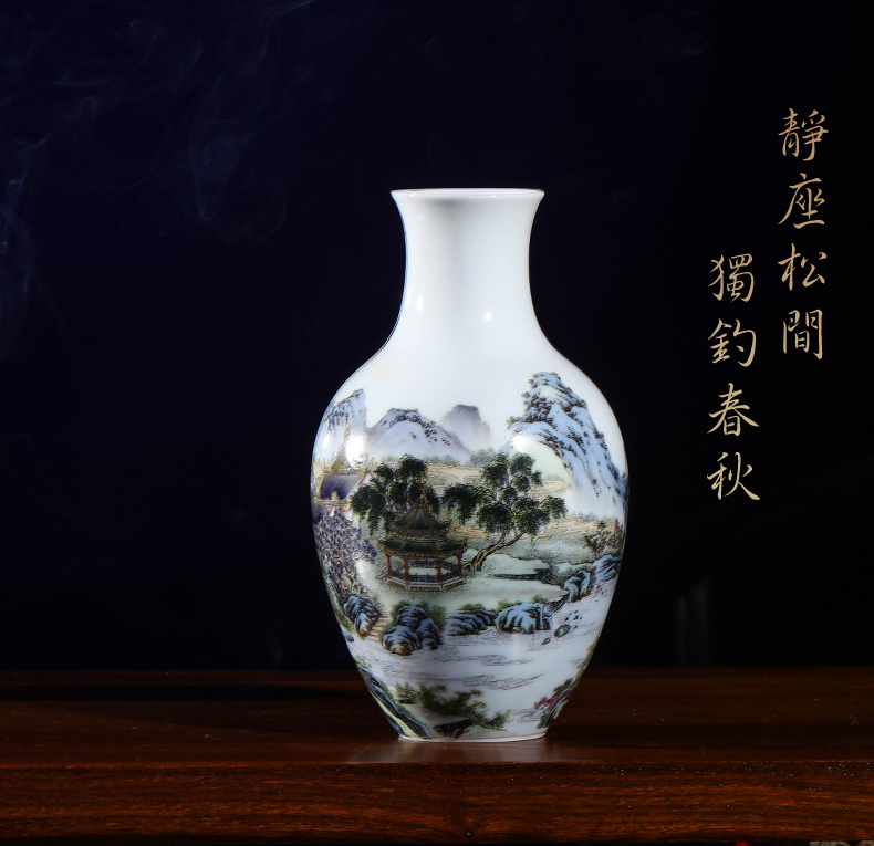 Jingdezhen ceramics hand - made vases, flower arranging the sitting room of Chinese style household decorations goddess of mercy bottle color landscape characters