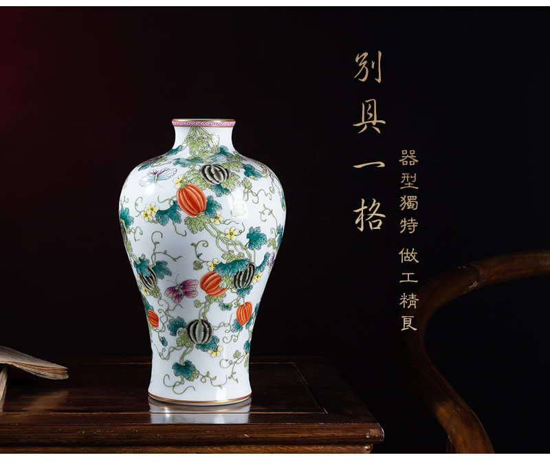 Jia lage jingdezhen ceramic vase YangShiQi famille rose see vines flower arrangement and the name mei bottles of China