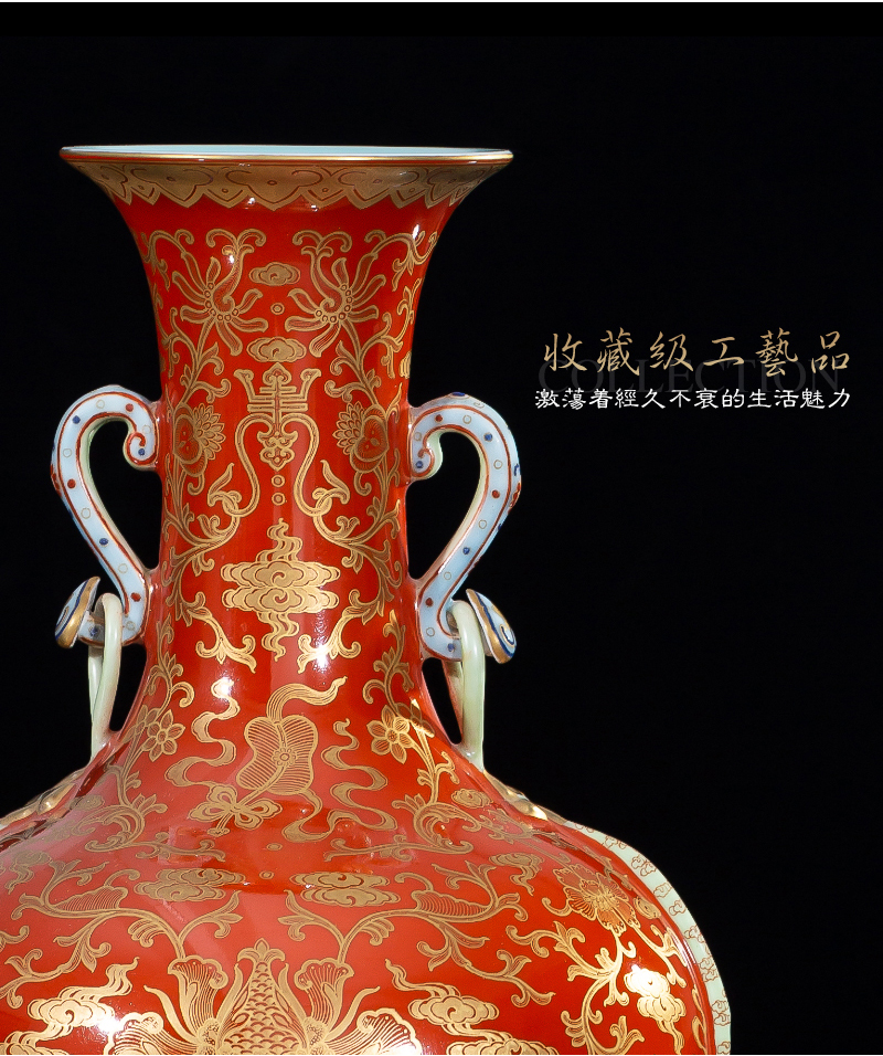 Jia lage jingdezhen ceramic vase YangShiQi hand - made alum red paint in a branch grain satisfied double ears