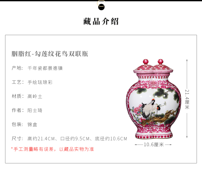 Jia lage jingdezhen ceramics furnishing articles YangShiQi hand - made see colour carmine colored enamel vase decoration