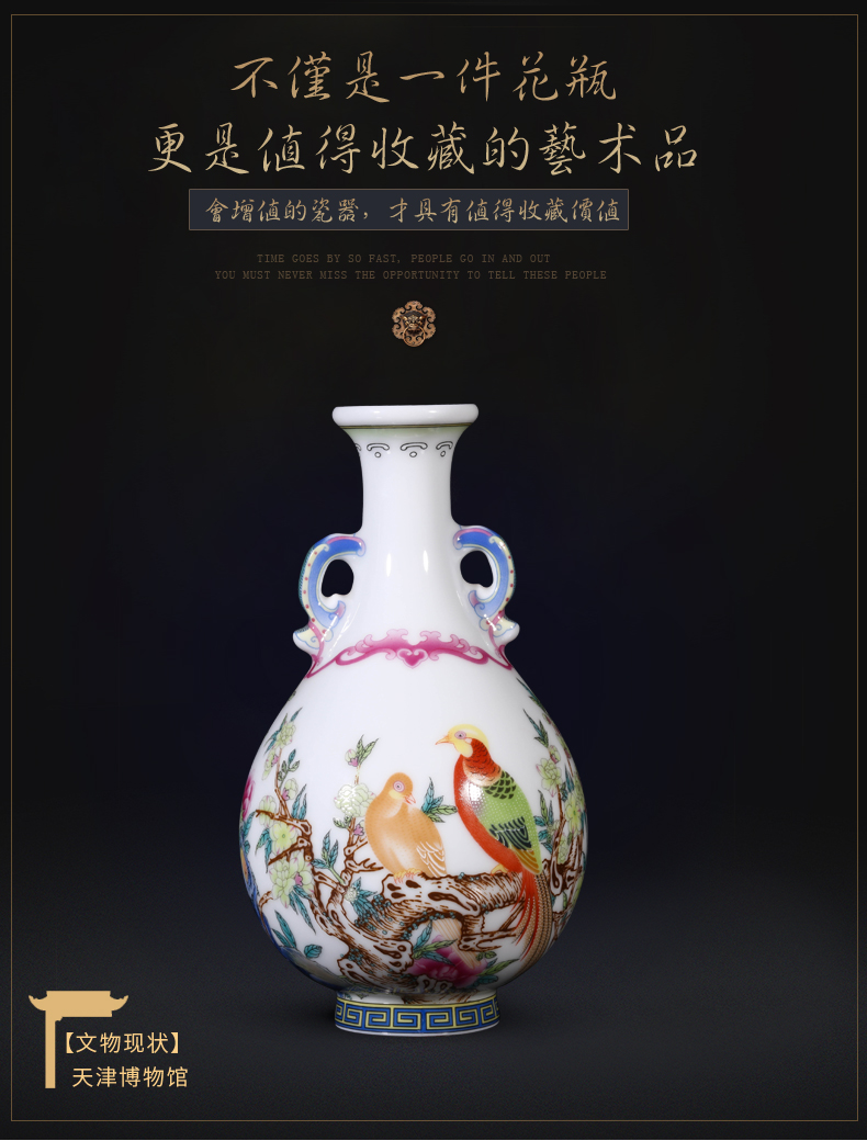 Jia YangShiQi lage jingdezhen ceramic vase peony enamel pheasants and name grain okho spring bottle furnishing articles