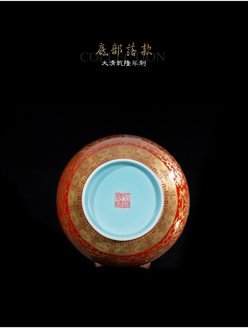 Jia lage jingdezhen ceramic vase YangShiQi hand - made alum red paint in a branch grain satisfied double ears