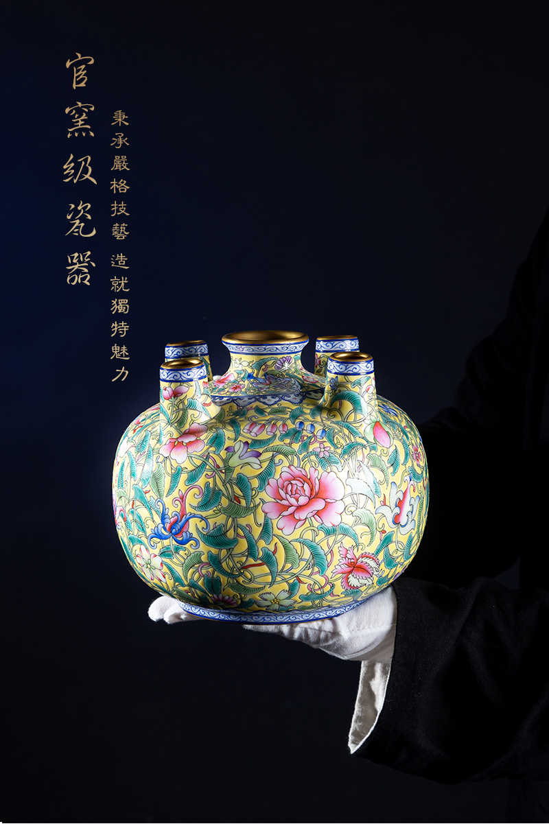 Jia lage jingdezhen ceramic vase YangShiQi ZhiHuang pastel flowers to five bottles of China