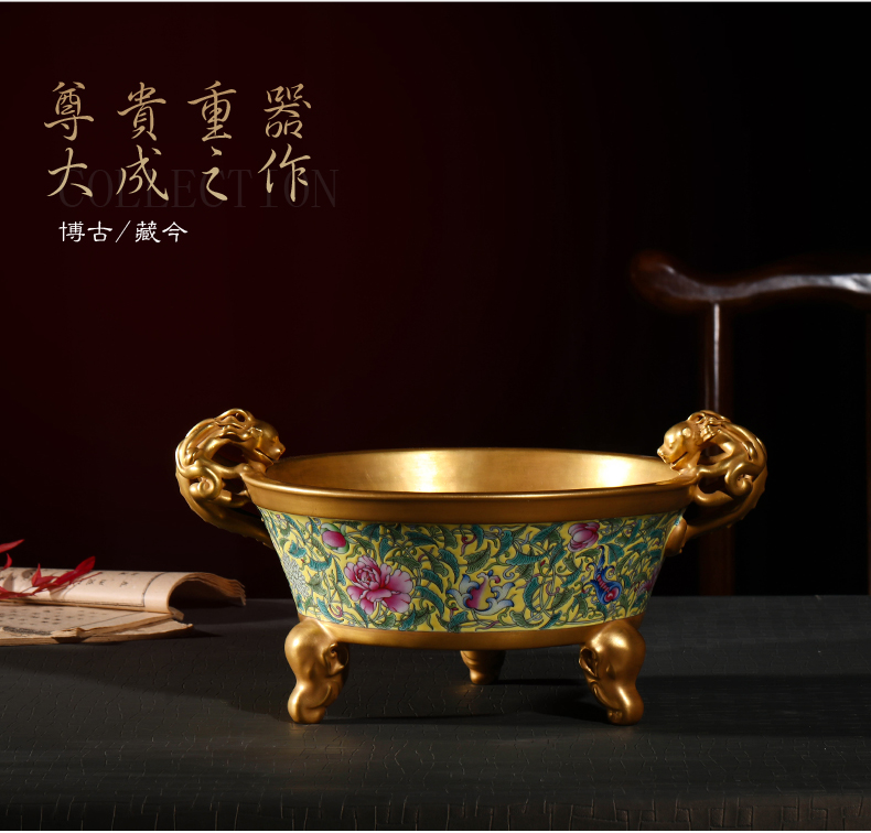 Jia lage jingdezhen ceramic furnishing articles YangShiQi hand - made to plated with gold yellow cornucopia of feng shui furnishing articles at home