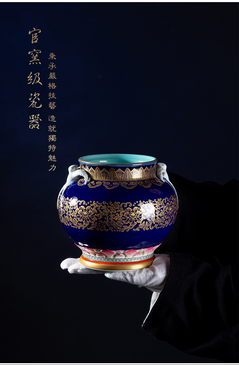 Jia lage archaize of jingdezhen ceramic vase YangShiQi up gold HaiYanHeQing statute of double yan ji green ears as cans