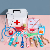 Childrens wooden medicine box doctors play house toy dental basic doctor nurse hanging drip treatment set