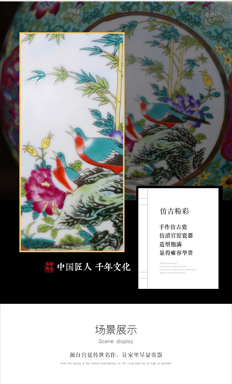 Jingdezhen ceramics vase imitation the qing qianlong antique ears zun pastel dress of flowers and birds do old porcelain furnishing articles in all directions