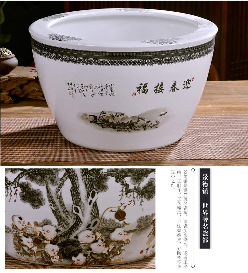 Jingdezhen ceramics large turtle basin bowl lotus lotus goldfish bowl lotus cylinder tank sitting room furnishing articles