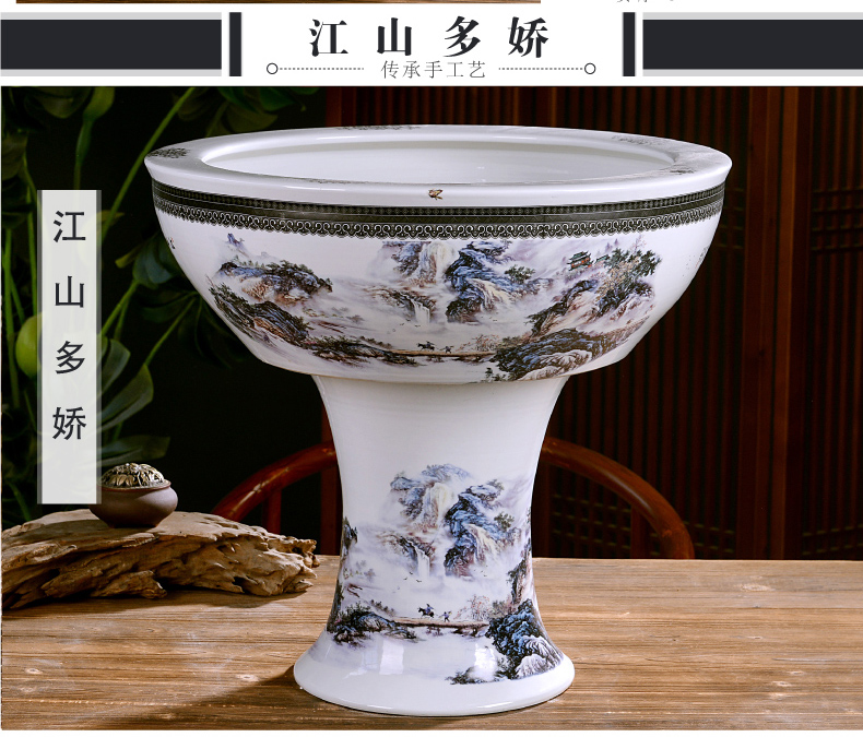 Jingdezhen ceramics large pillar landing fish tank water lily always LianHe flowerpot cylinder sitting room adornment big furnishing articles