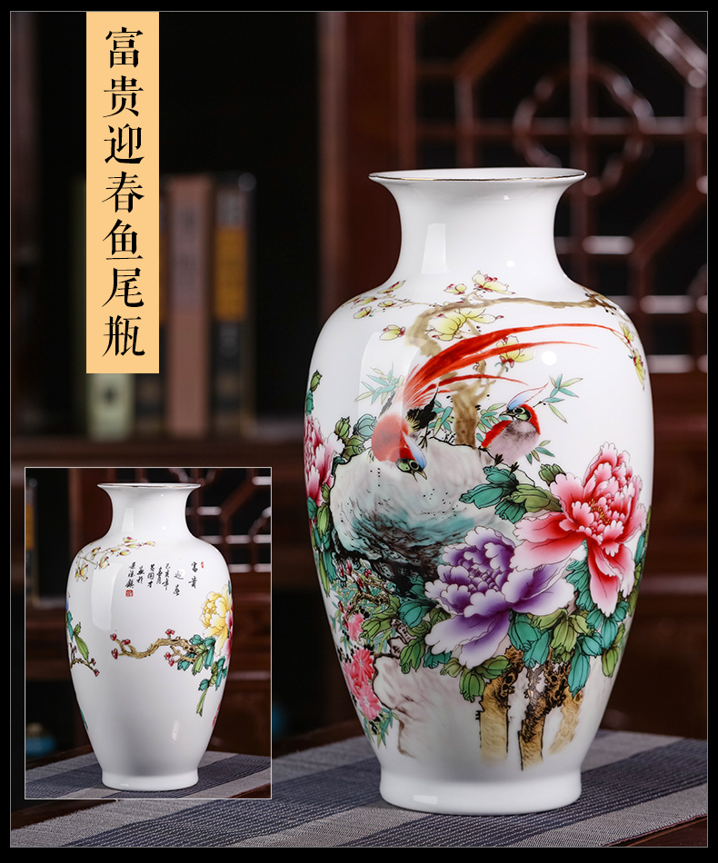 New Chinese style ceramics jingdezhen blue and white porcelain vase and furnishing articles rich ancient frame sitting room porch flower decorations