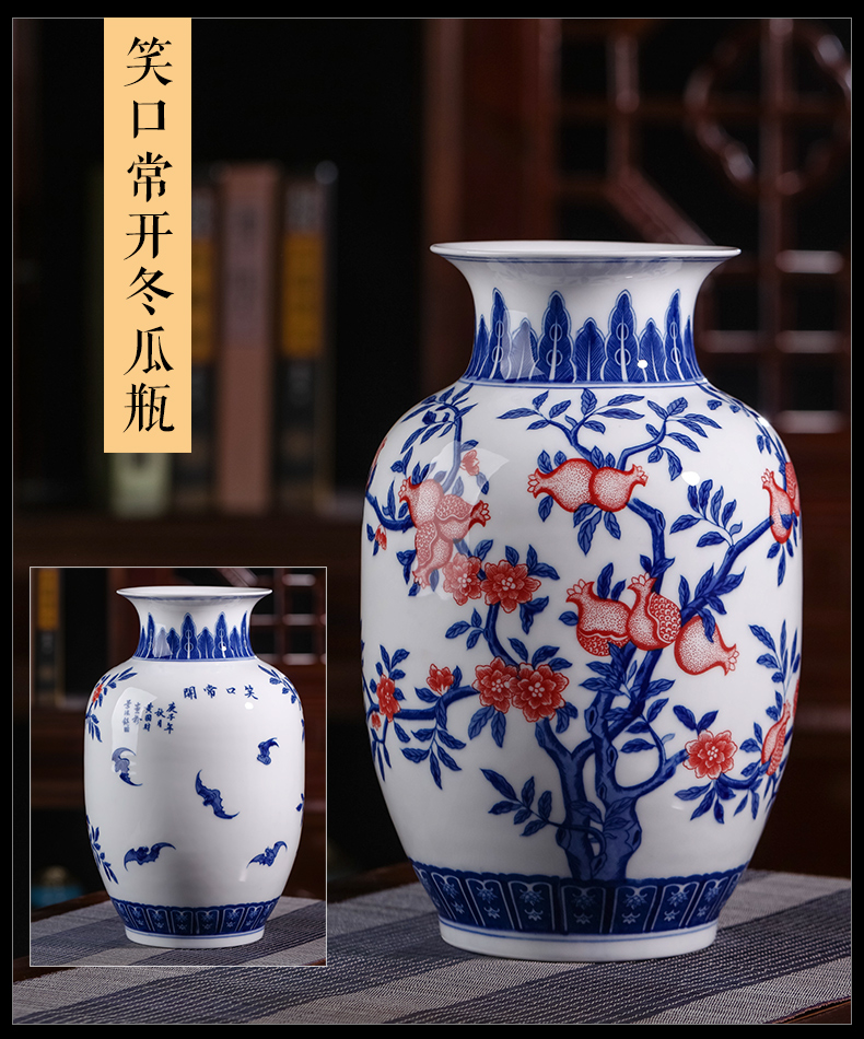 New Chinese style ceramics jingdezhen blue and white porcelain vase and furnishing articles rich ancient frame sitting room porch flower decorations