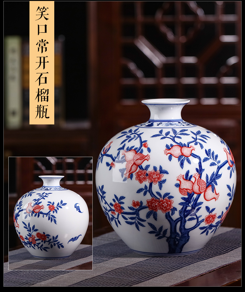 New Chinese style ceramics jingdezhen blue and white porcelain vase and furnishing articles rich ancient frame sitting room porch flower decorations