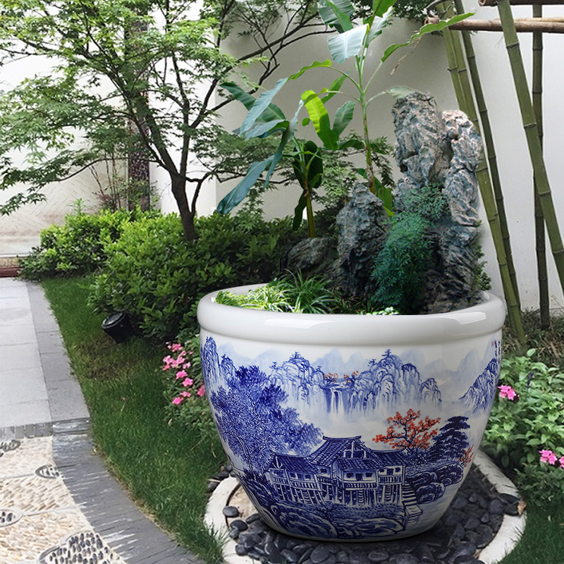 Jingdezhen ceramic aquarium hand - made pastel blue place, a large sitting room aquarium tortoise cylinder water lily lotus basin