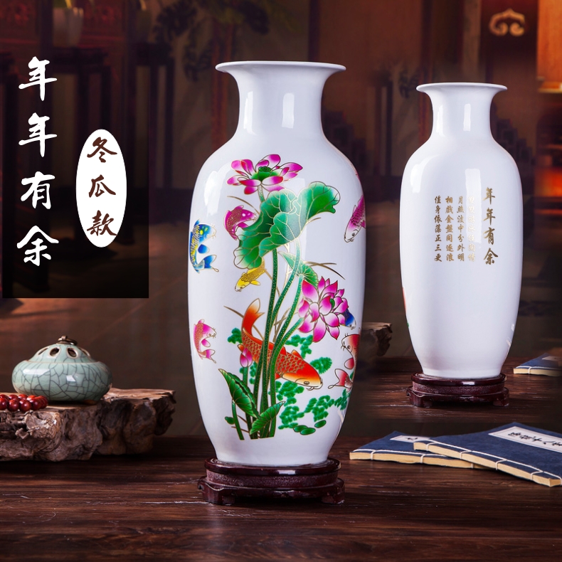 Jingdezhen ceramics blooming flowers red vase peony bottle home living room decoration handicraft furnishing articles