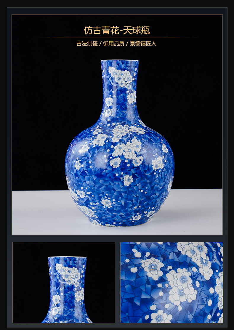 Antique vase of blue and white porcelain of jingdezhen ceramics dried flowers sitting room porch TV ark, home furnishing articles