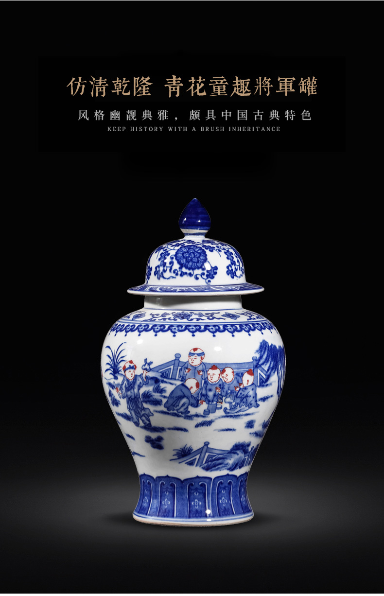 Blue and white porcelain vase general antique Blue and white porcelain jar of jingdezhen ceramics youligong storage jar with cover bottle furnishing articles