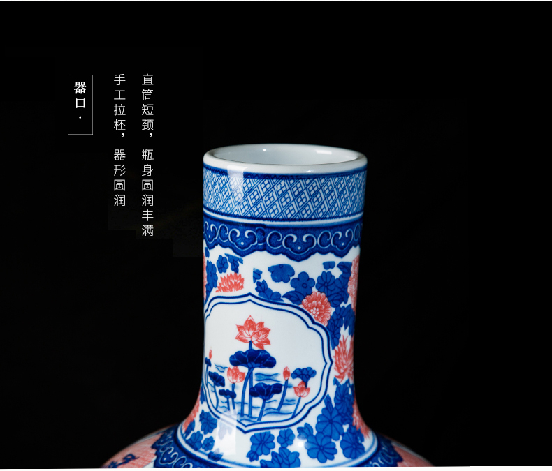 Jingdezhen ceramic antique youligong in large blue and white porcelain is 50 cm high sitting room of Chinese style household decorative vase