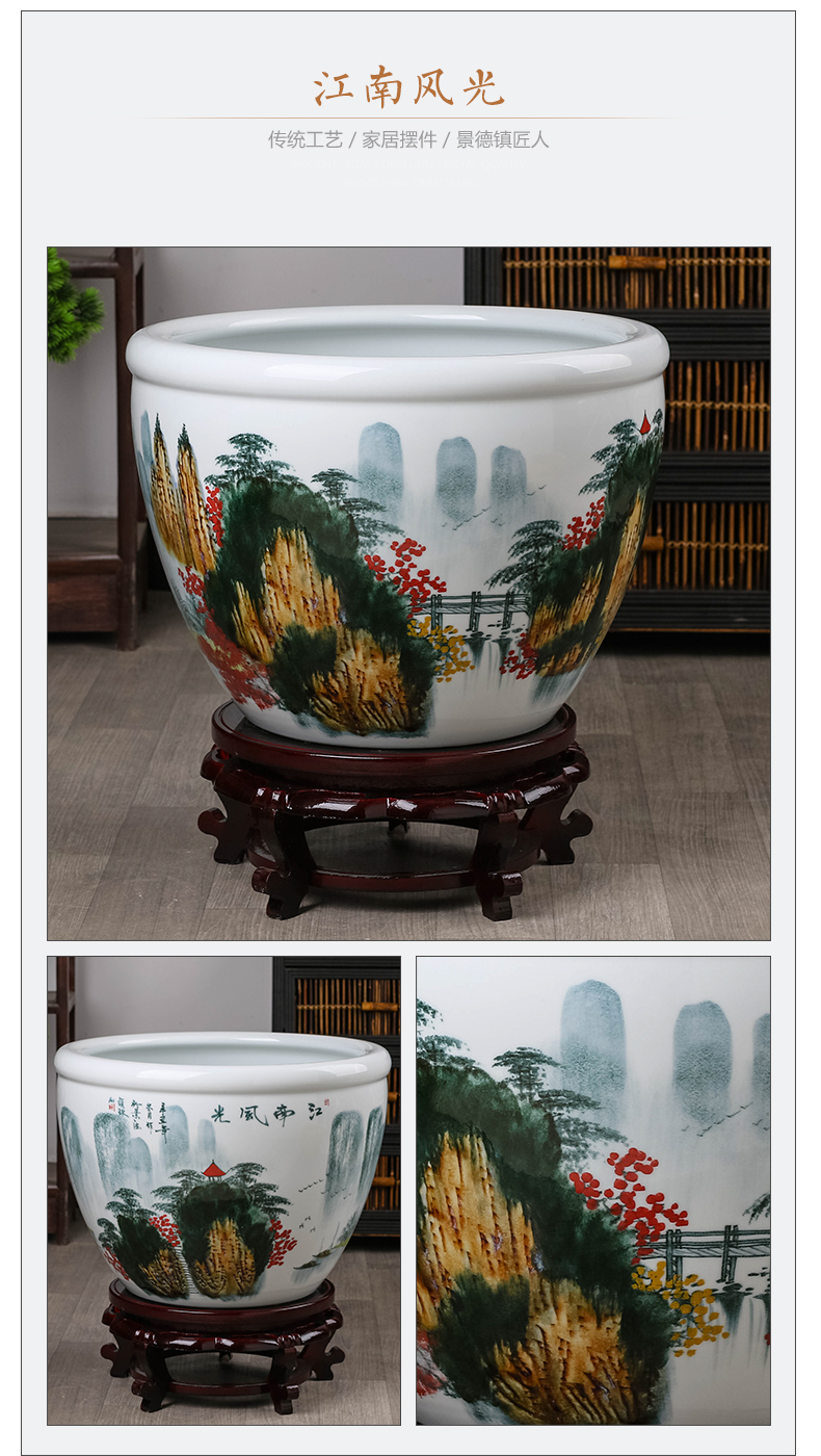 Jingdezhen ceramic aquarium hand - made pastel blue place, a large sitting room aquarium tortoise cylinder water lily lotus basin