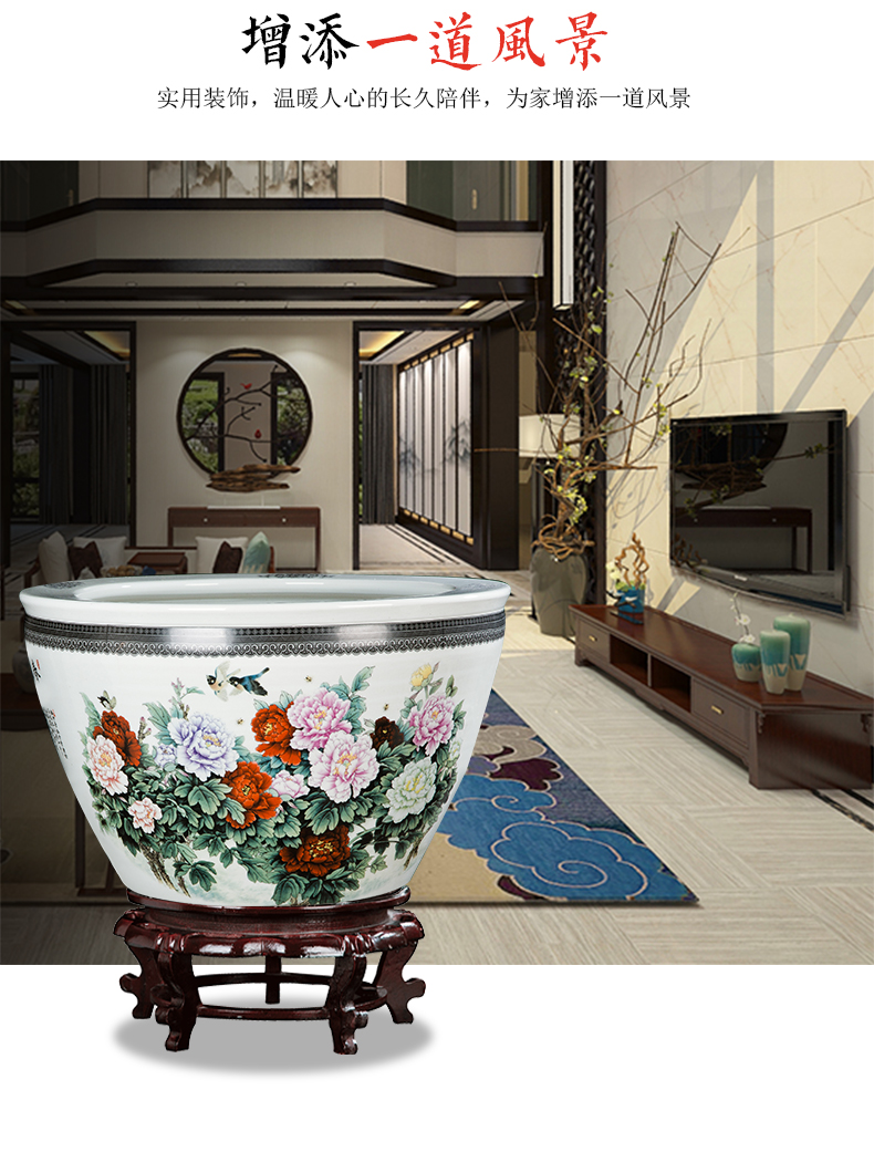 Jingdezhen ceramic aquarium large lotus garden to raise a goldfish bowl sitting room aquarium tank painting and calligraphy cylinder furnishing articles