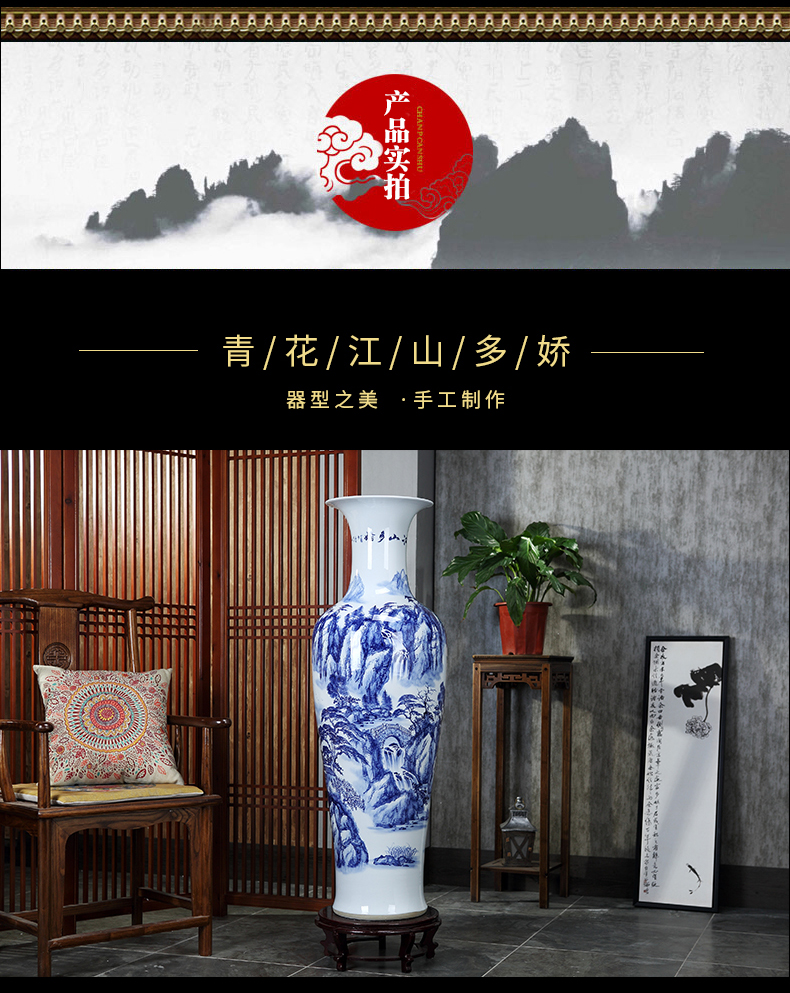 Jingdezhen ceramics of large vases, hand - made landscape lotus blue and white porcelain vases, the sitting room decorate gifts furnishing articles