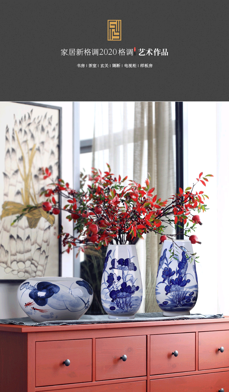 Jingdezhen ceramic three suits for modern put dry vase hand - made vases, the sitting room TV wine rich ancient frame furnishing articles